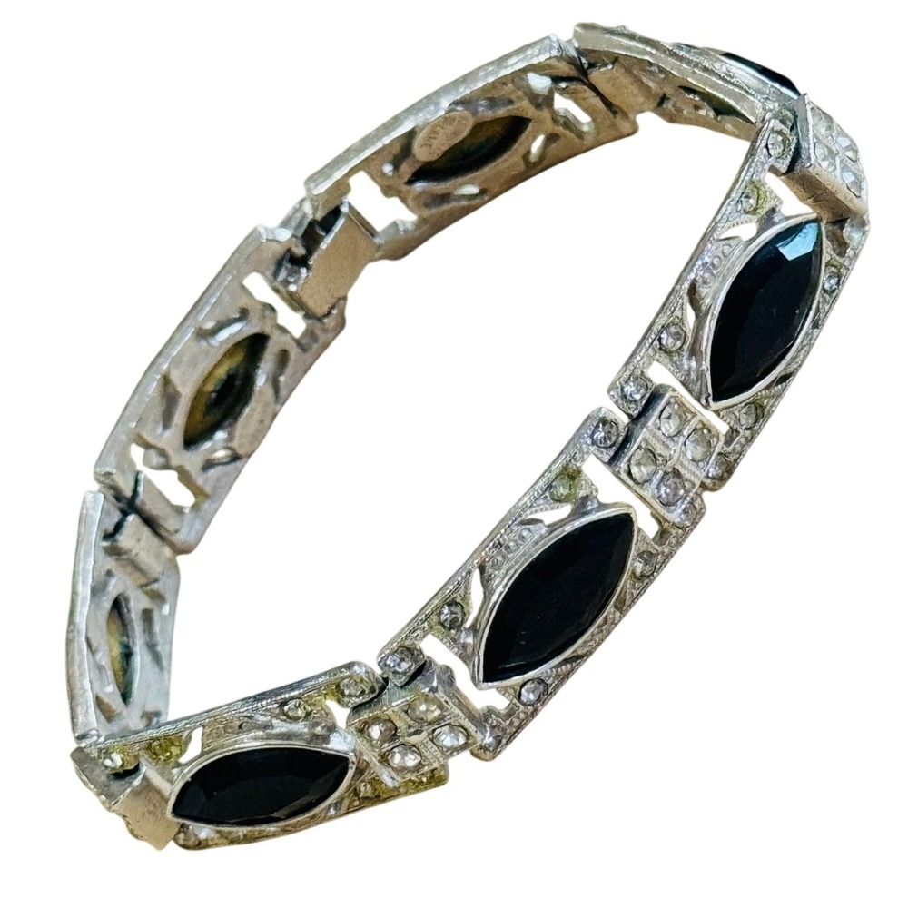 Kenneth Lane Jeweled link Bracelet silver tone crystal rhinestone art deco style